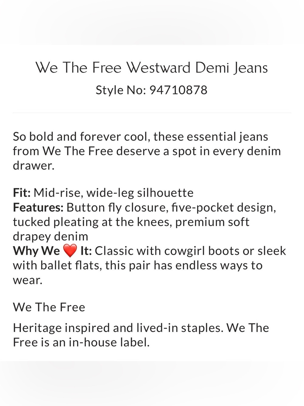 FREE PEOPLE We The Free Westward Demi Jeans Size 30R - Picture 8 of 14